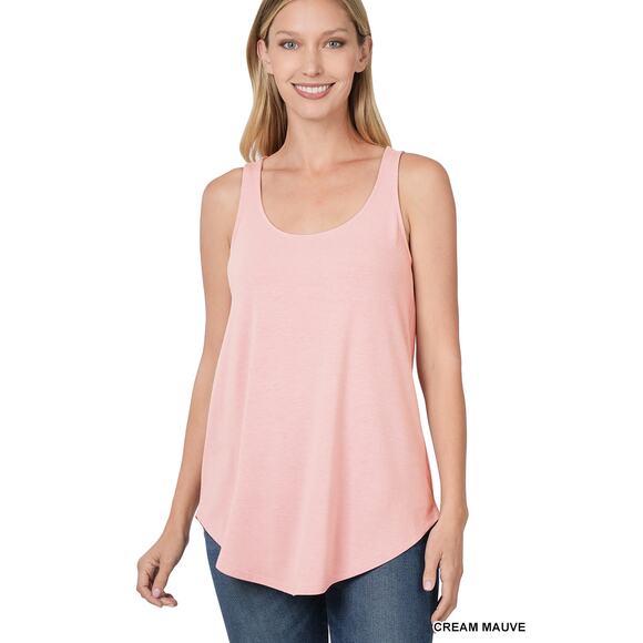 1X Cream Mauve Scoop Neck Round Hem Tank Top Zenana Plus size comfy cool - Picture 13 of 13